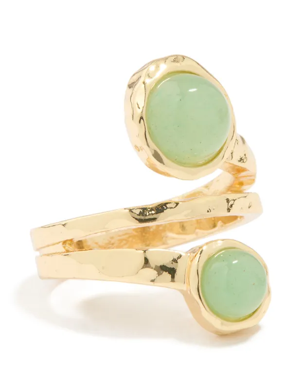 Gold Plated Green Semi Precious Stone Double Circle Ring sold by lovisa