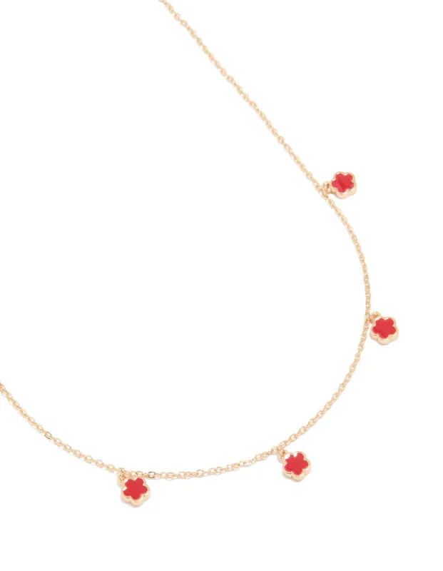 Gold Red Flower Petal Station Necklace sold by lovisa