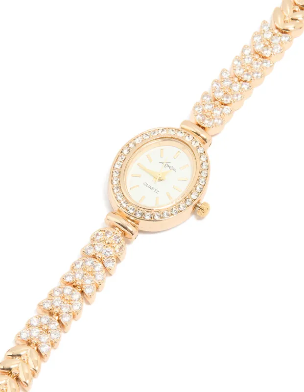 Gold Cubic Zirconia Oval Face Watch sold by lovisa