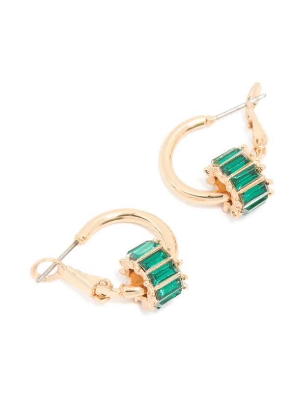 Gold & Green Baguette Rondell Huggie Earrings sold by lovisa