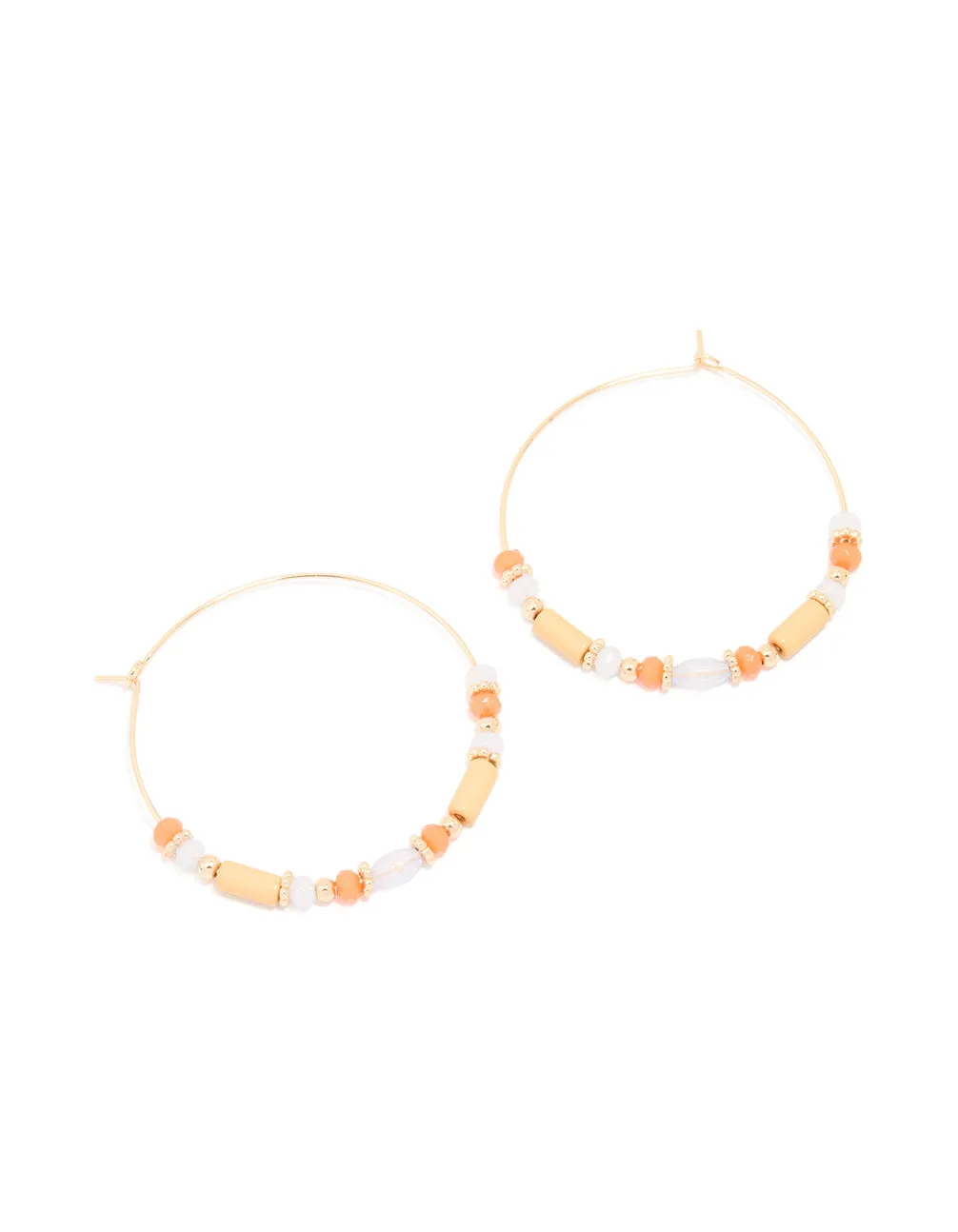 Gold Orange Beaded Hoop Earrings sold by lovisa