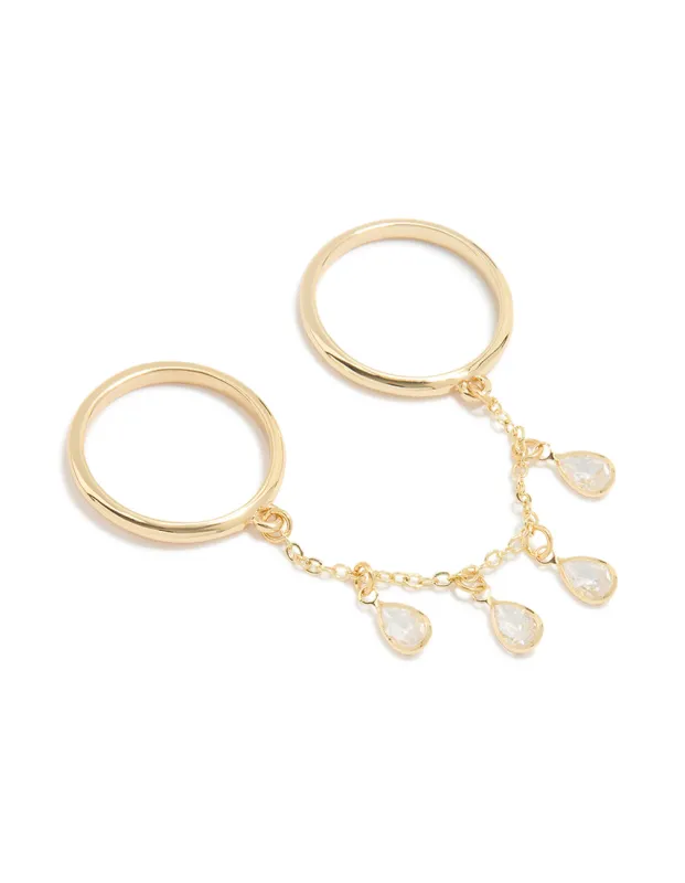 Gold Cubic Zirconia Drop Chain Ring sold by lovisa