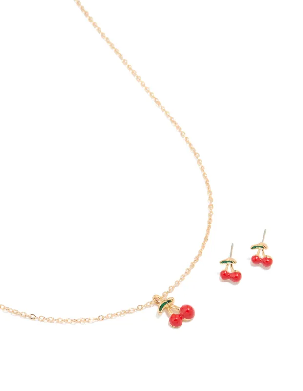 Gold Cherry Necklace & Earrings Set sold by lovisa