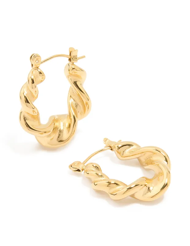 Waterproof Gold Plated Stainless Steel Smooth Large Twisted Hoop Earrings sold by lovisa