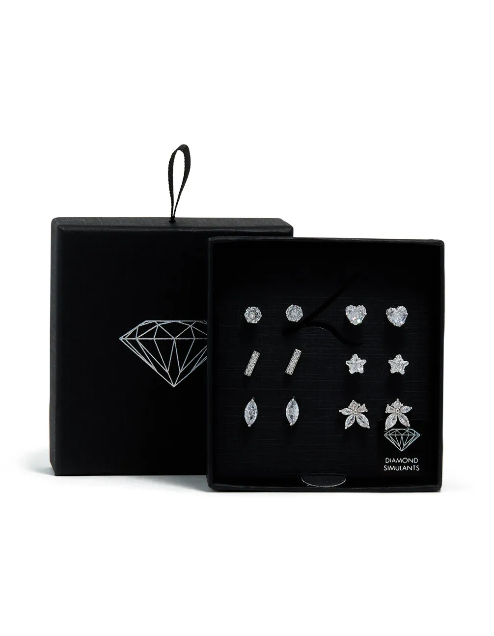 Silver Cubic Zirconia Heart & Flower Stud Earrings 6-Pack sold by lovisa product image thumbnail 3