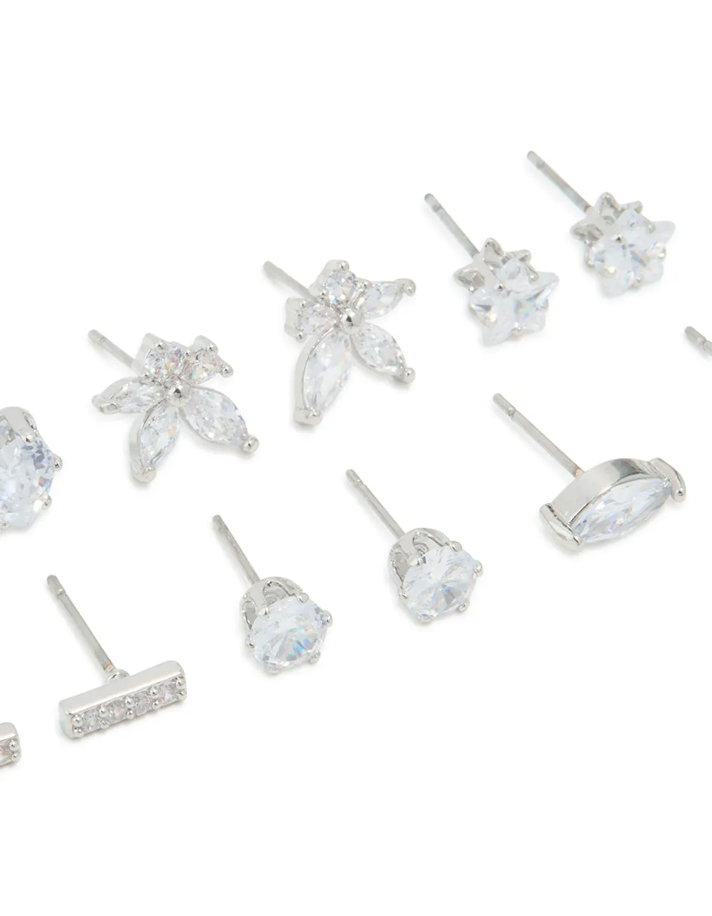 Silver Cubic Zirconia Heart & Flower Stud Earrings 6-Pack sold by lovisa product image thumbnail 2