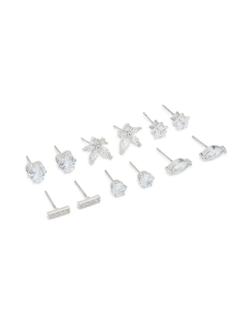 Silver Cubic Zirconia Heart & Flower Stud Earrings 6-Pack sold by lovisa