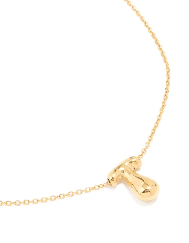 Waterproof Gold Plated Stainless Steel Large Bubble Letter T Necklace sold by lovisa