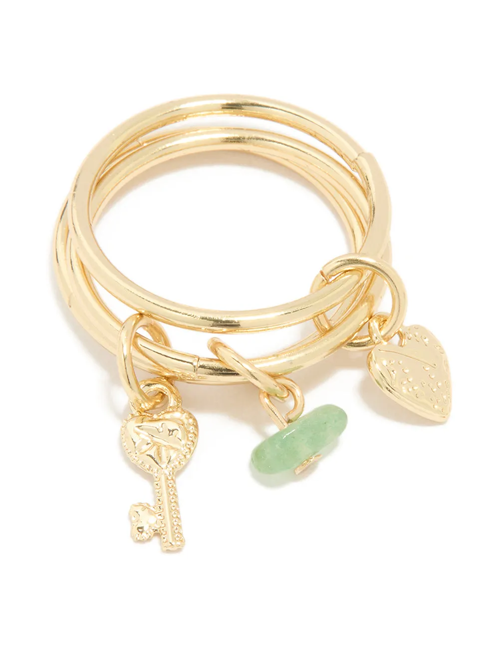 Gold Plated Green Semi Precious & Key Charm Rings 3-Pack sold by lovisa product image thumbnail 3
