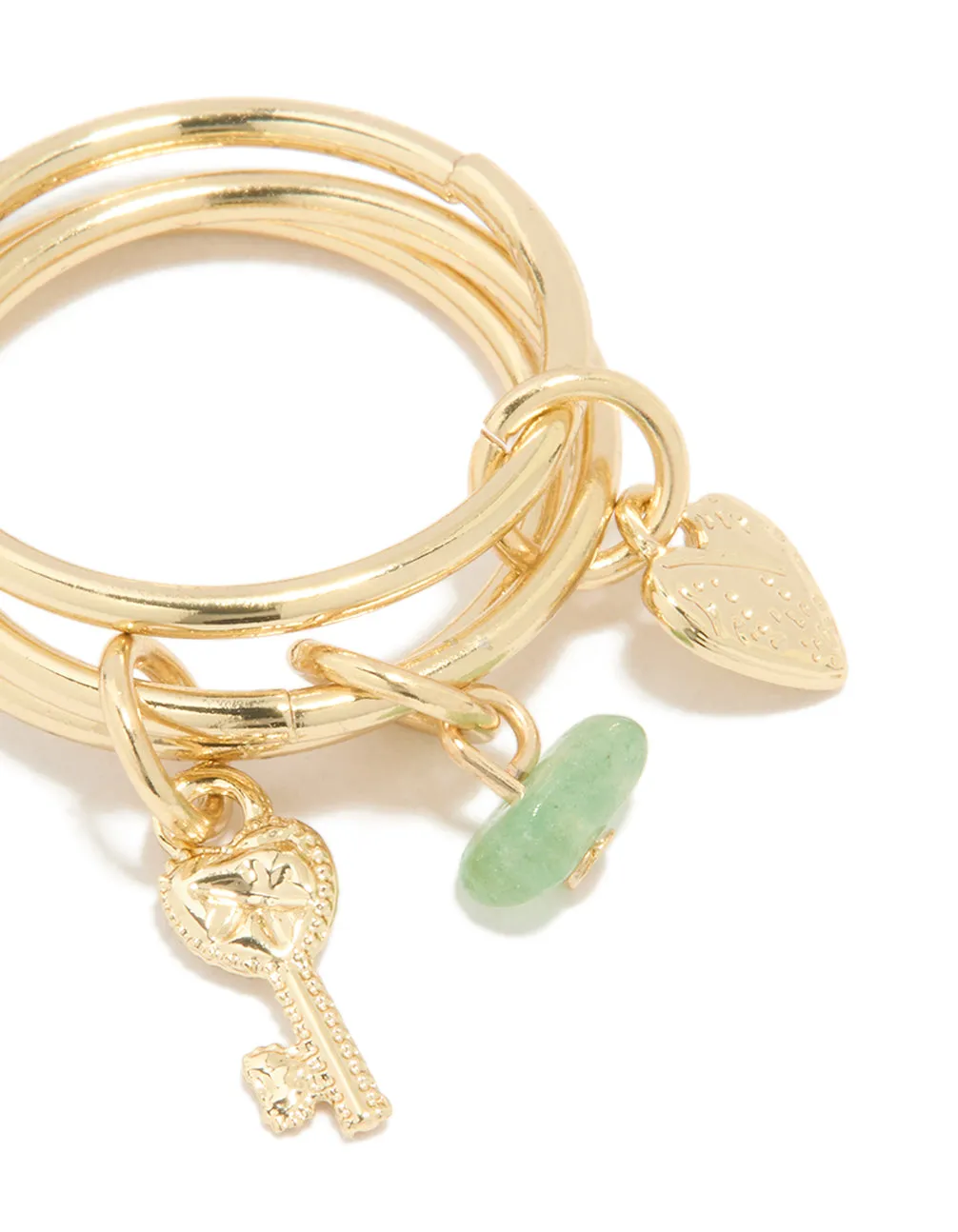 Gold Plated Green Semi Precious & Key Charm Rings 3-Pack sold by lovisa product image thumbnail 2