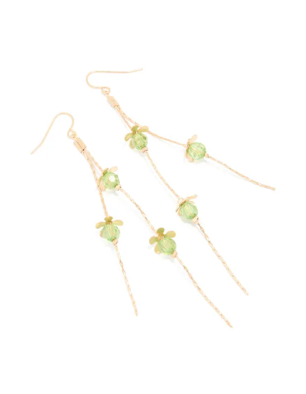 Gold Green Beaded Flower Chain Drop Earrings sold by lovisa