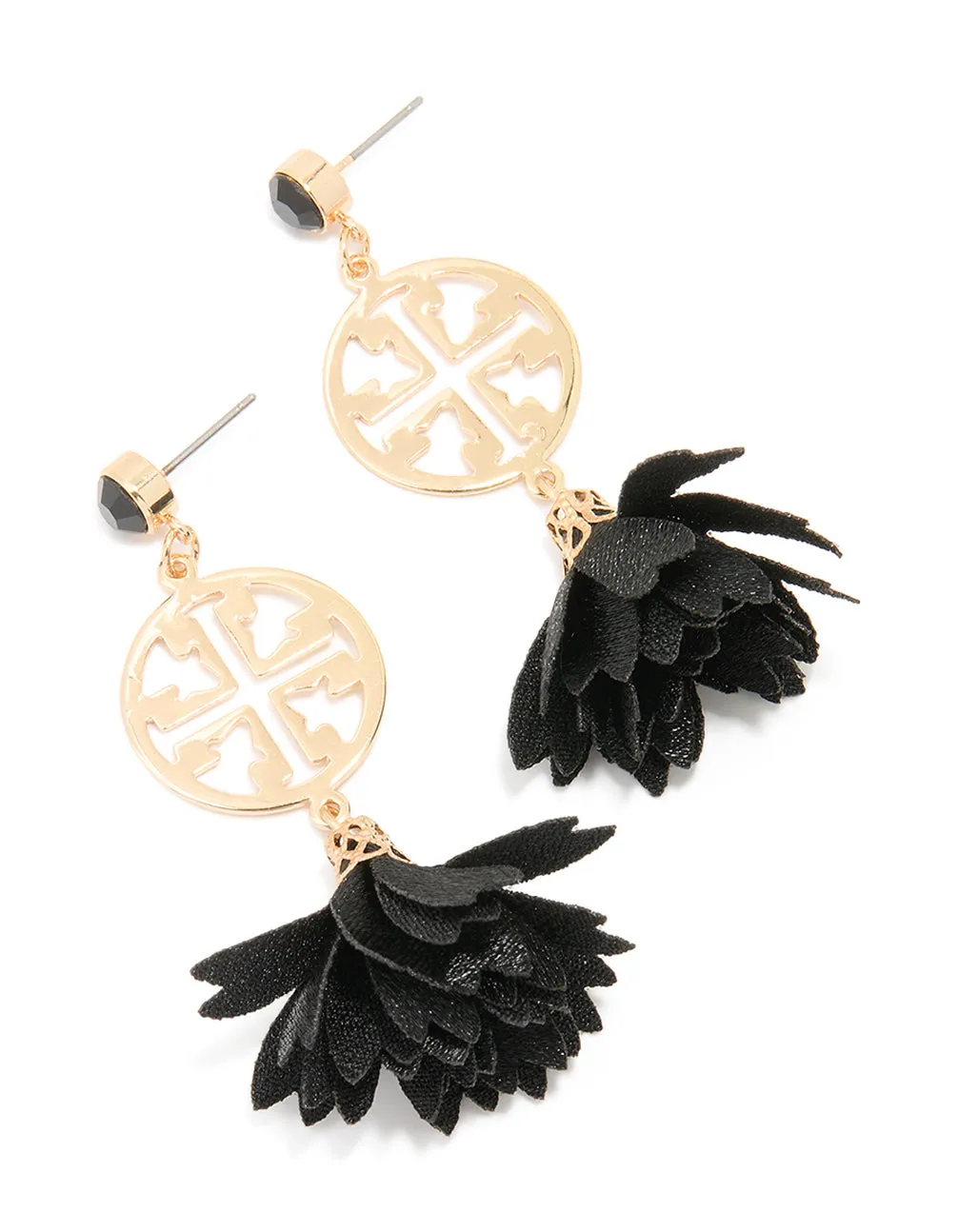 Gold Diamante Black Textured Fabric Drop Earrings sold by lovisa