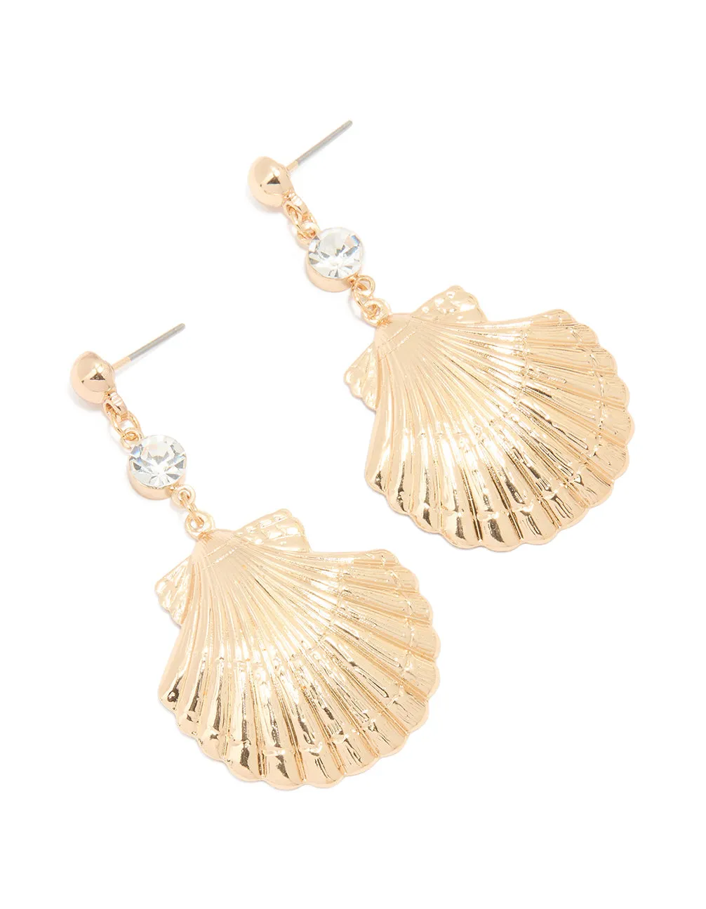 Gold Shell Diamante Drop Earrings sold by lovisa
