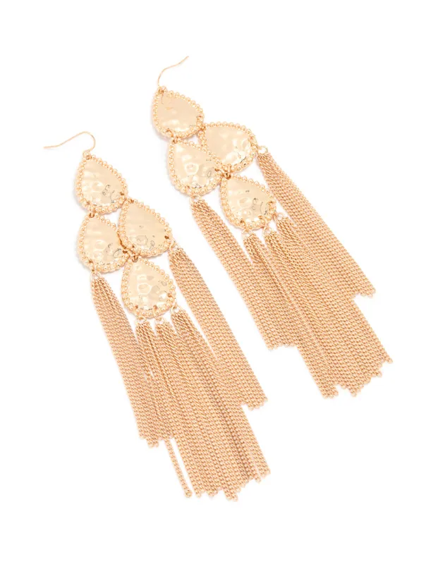 Gold Teardrop Tassel Drop Earrings sold by lovisa