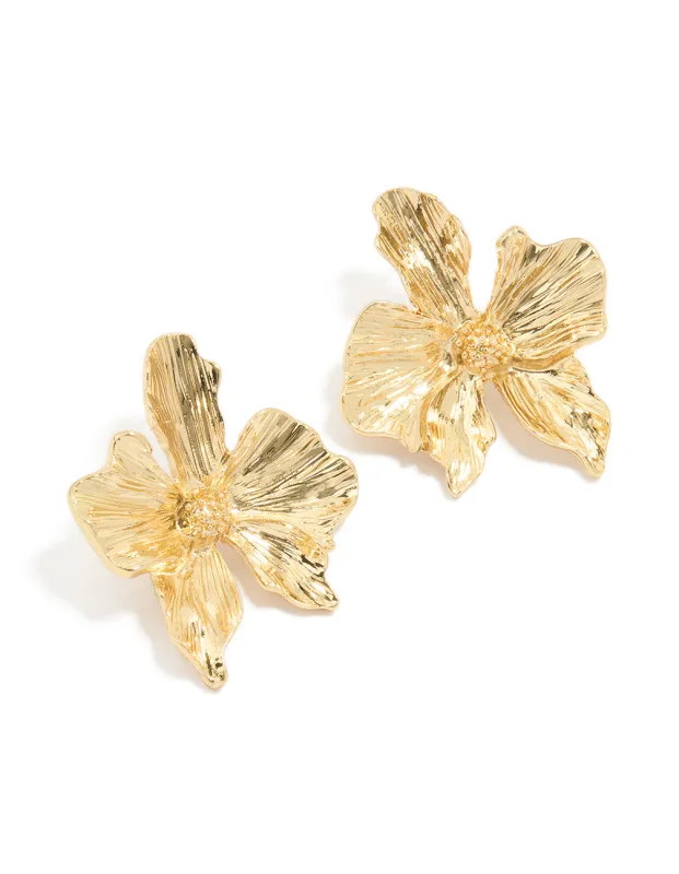 Gold Plated Organic Textured Flower Stud Earrings sold by lovisa