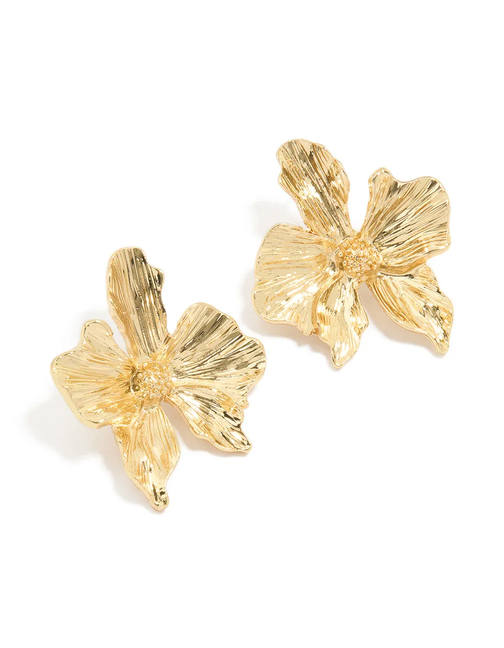 Gold Plated Organic Textured Flower Stud Earrings sold by lovisa