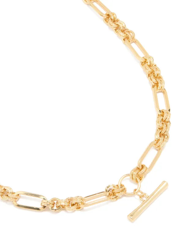 Gold Plated Thick Figaro Bar Necklace sold by lovisa