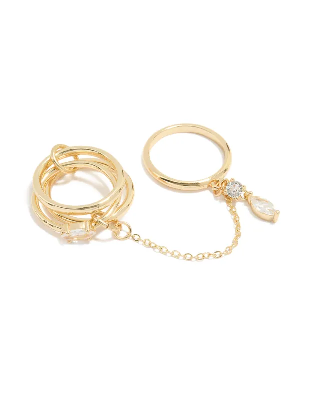 Gold Plated Cubic Zirconia Chain Connected Ring sold by lovisa