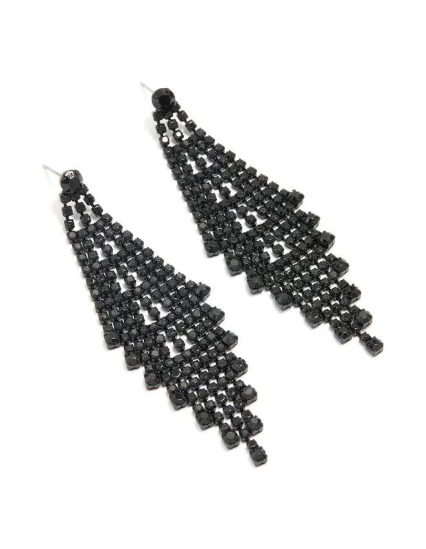 Black Coated Metal Diamante Chandelier Drop Earrings sold by lovisa