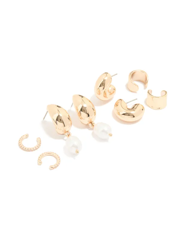 Gold Chunky Hoops & Ear Cuffs 4-Pack sold by lovisa