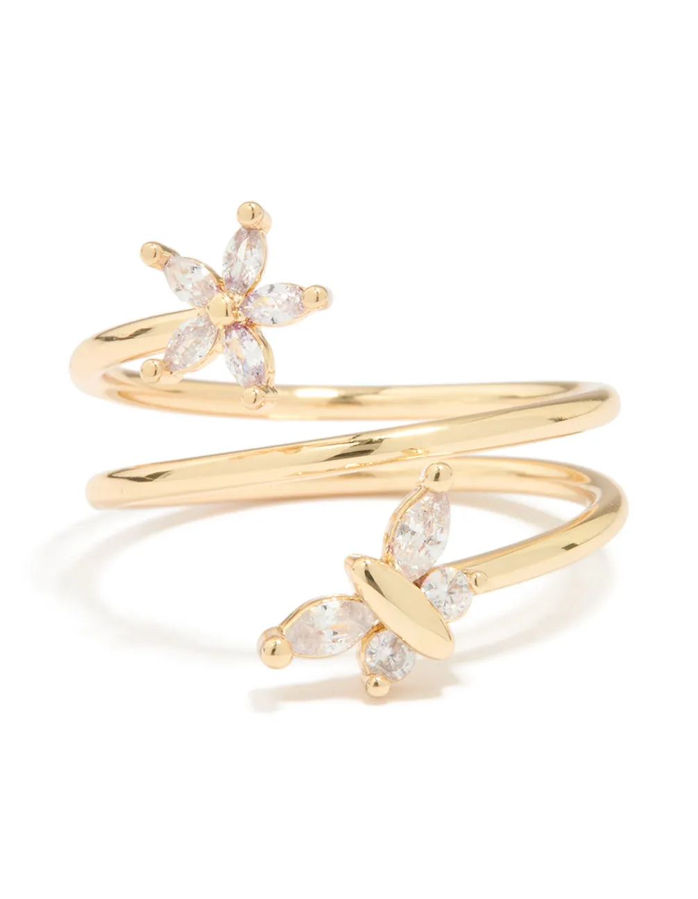 Gold Plated Cubic Zirconia Butterfly & Flower Ring sold by lovisa product image thumbnail 3