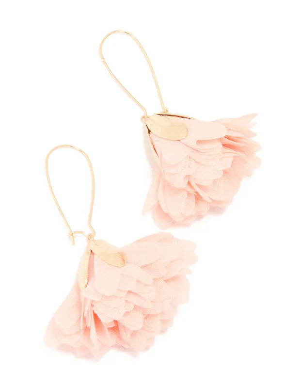 Gold Pink Fabric Flower Drop Earrings sold by lovisa