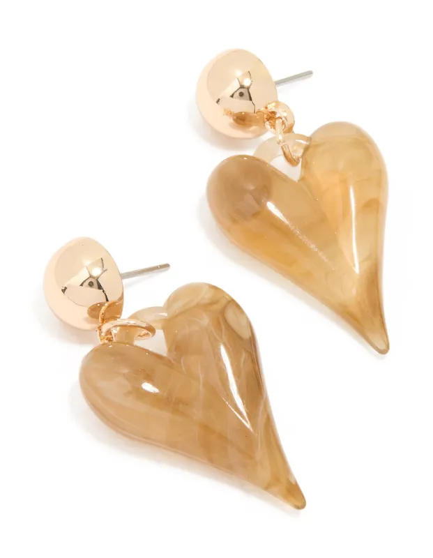 Gold Acrylic Heart Drop Earrings sold by lovisa