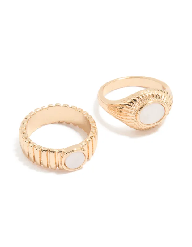Gold White Stone Textured Rings 2-Pack sold by lovisa