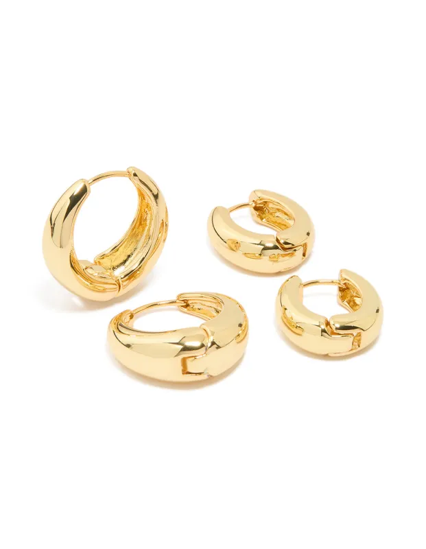 Gold Plated Thick Small & Large Huggie Earrings 2-Pack sold by lovisa