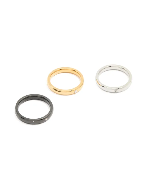 Waterproof Mixed Stainless Steel Rings 3-Pack sold by lovisa