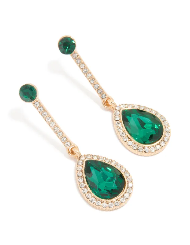 Gold Green Diamante Teardrop Earrings sold by lovisa