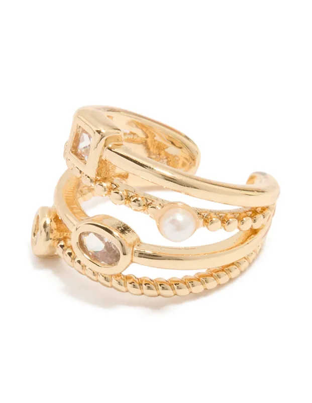 Gold Diamante & Pearl Layered Ear Cuff sold by lovisa