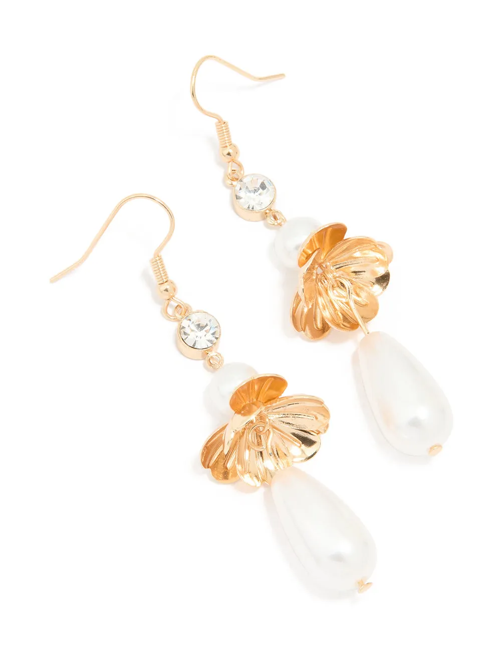 Gold Pearl Teardrop Flower Drop Earrings sold by lovisa