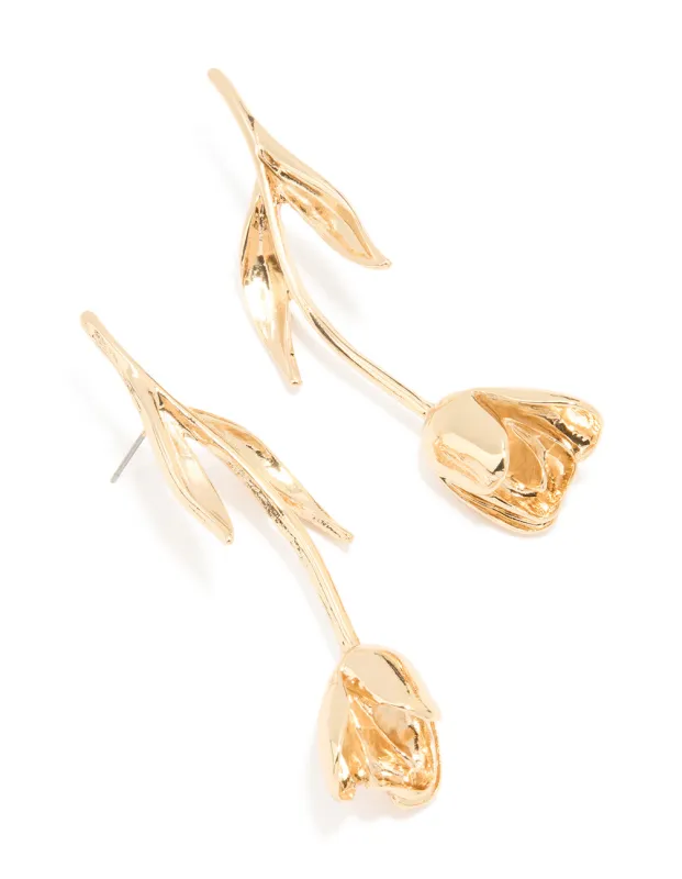 Gold Long Statement Flower Earrings sold by lovisa