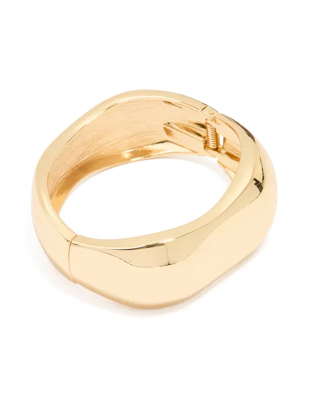 Gold Plated Chunky Hinged Molten Bangle sold by lovisa