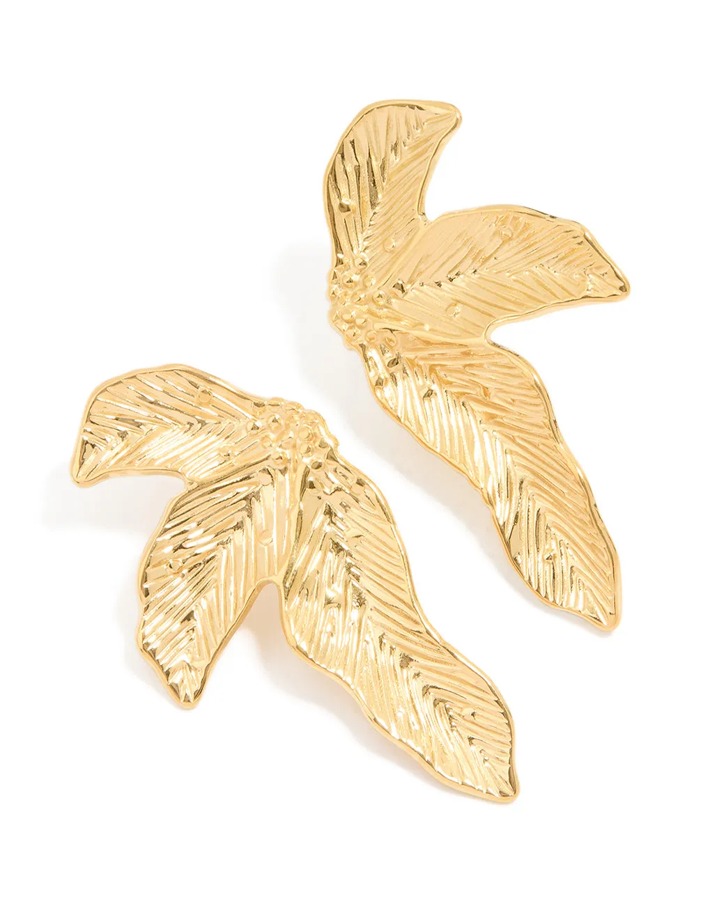 Waterproof Gold Plated Stainless Steel Etched Leaf Earrings sold by lovisa