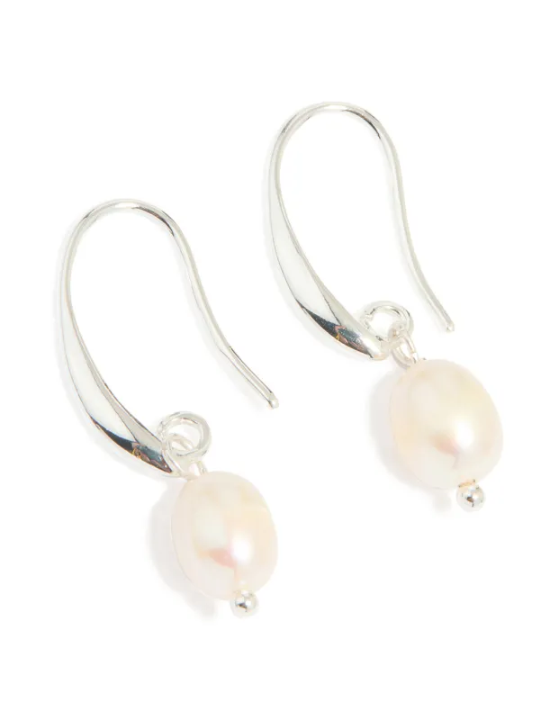 Silver Plated Freshwater Pearl Medium Hook Drop Earrings sold by lovisa
