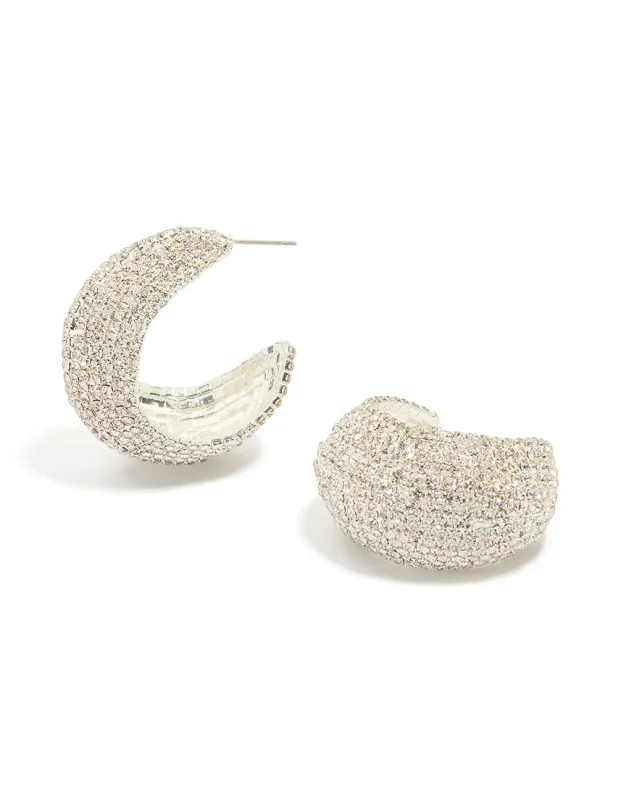 Silver Diamante Thick Hoop Earrings sold by lovisa