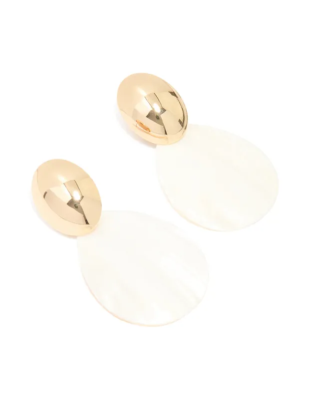 Gold Genuine Shell Oval Drop Earrings sold by lovisa