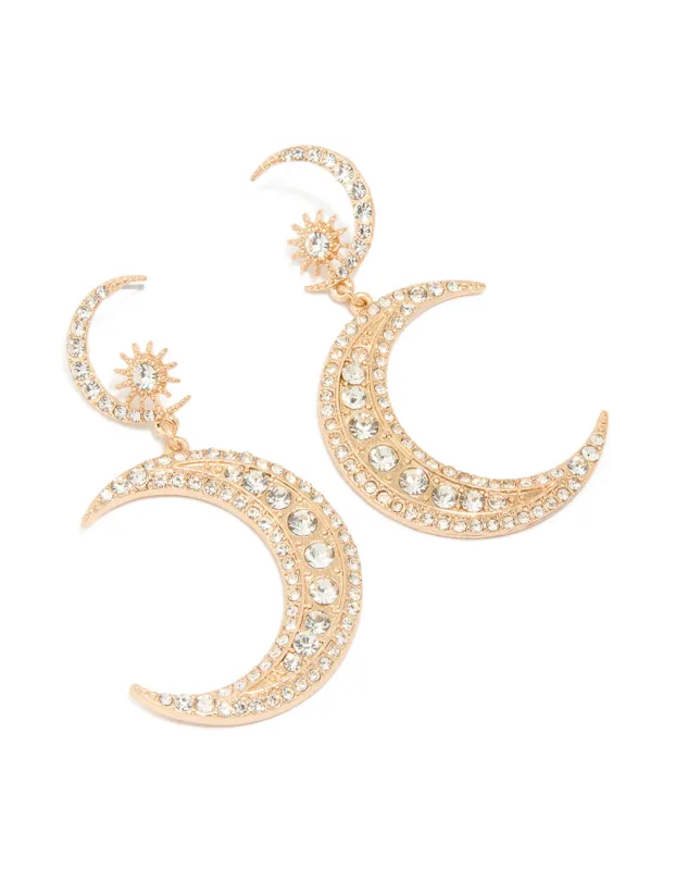 Gold Diamante Double Moon Earrings sold by lovisa