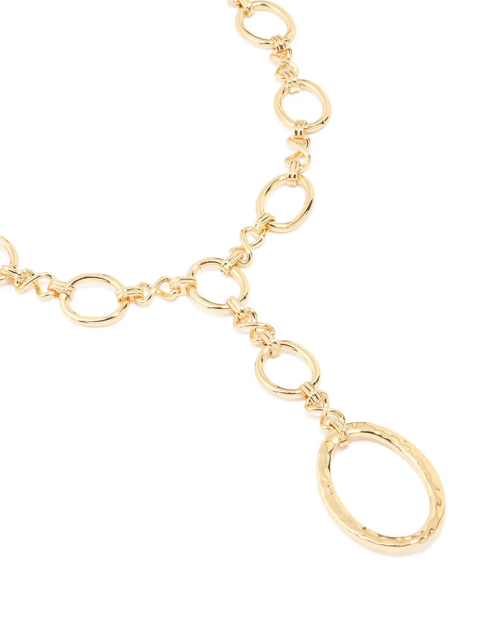 Gold Plated Oval Link Hammered Large Y-Necklace sold by lovisa