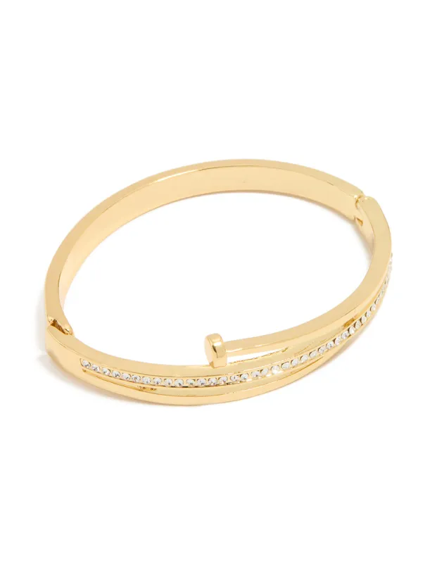 Gold Diamante Nail Hinge Bangle sold by lovisa