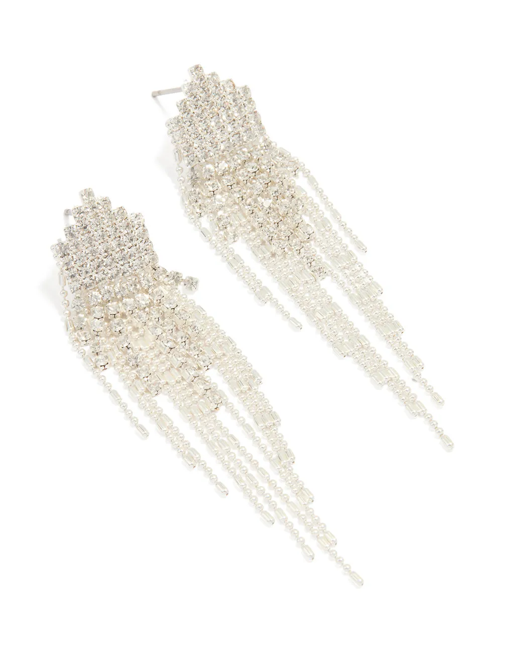 Silver Diamante Dainty Chain Earrings sold by lovisa