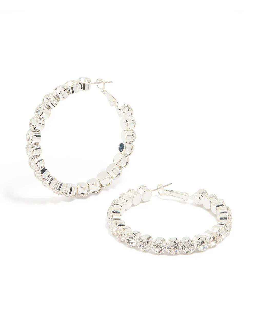 Silver Diamante Detailed Thick Hoop Earrings sold by lovisa