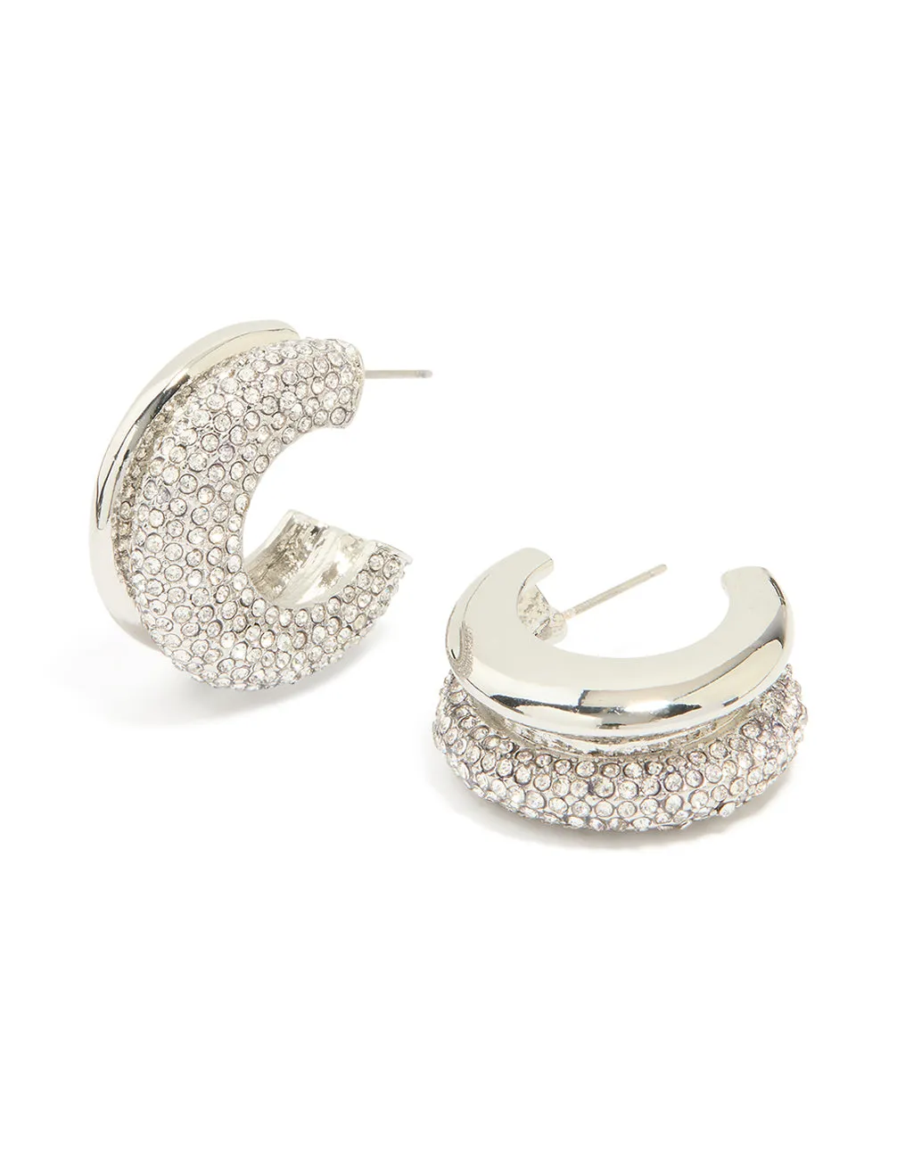 Silver Diamante Ribbed Double Hoop Earrings sold by lovisa