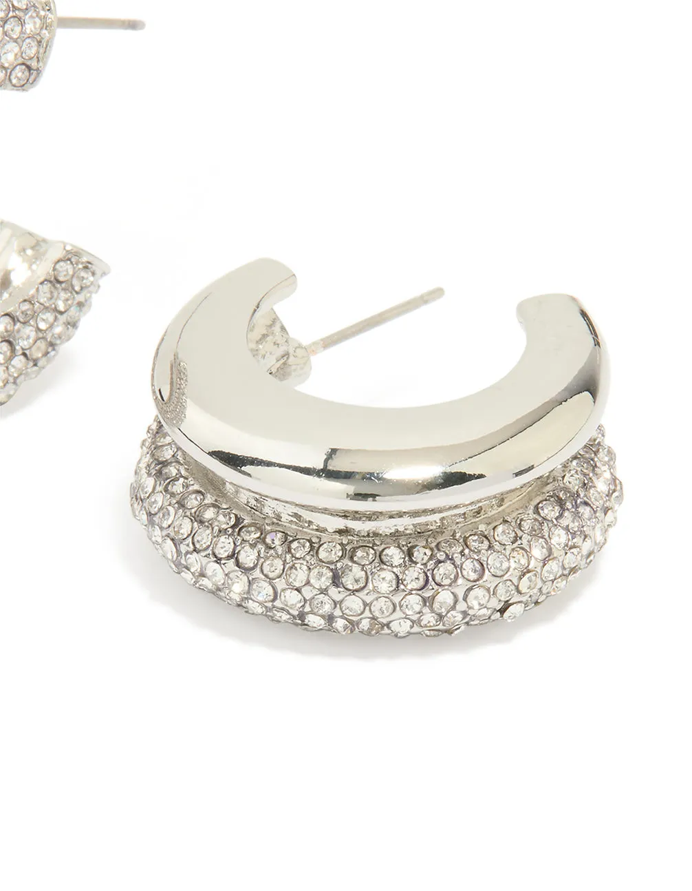 Silver Diamante Ribbed Double Hoop Earrings sold by lovisa product image thumbnail 3