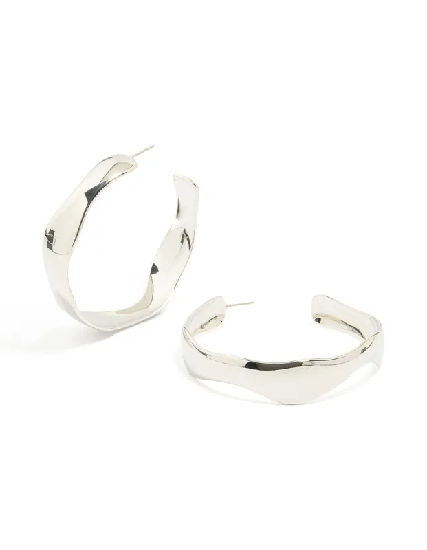 Silver Organic Hammered Hoop Earrings sold by lovisa