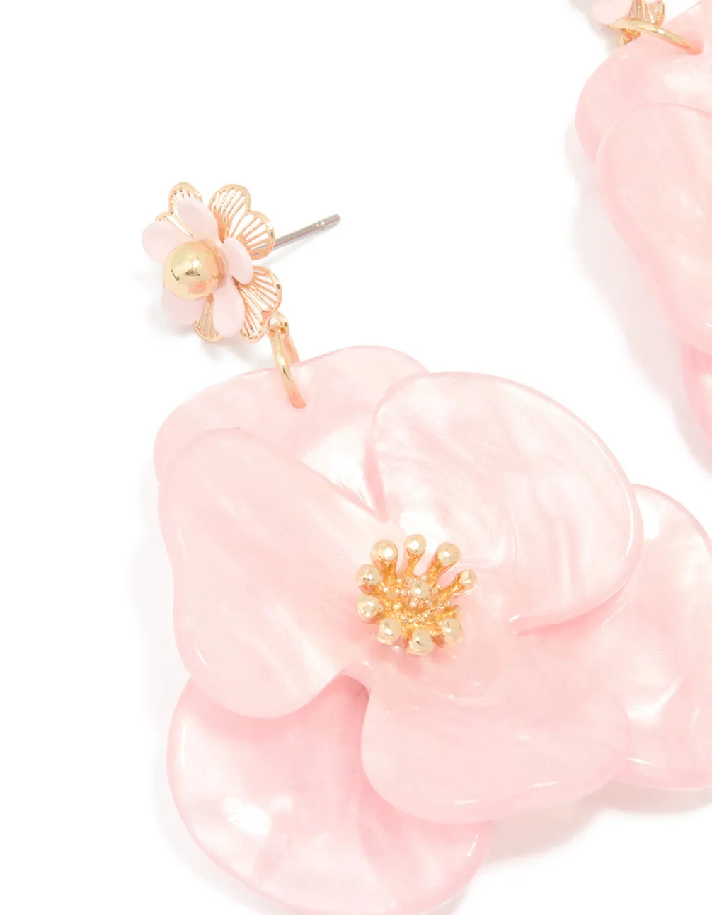 Gold Pink Acrylic Flower Drop Earrings sold by lovisa product image thumbnail 2