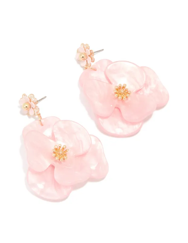 Gold Pink Acrylic Flower Drop Earrings sold by lovisa