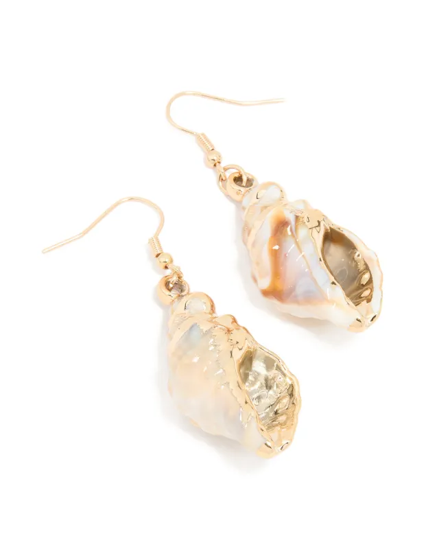 Gold Shell Drop Earrings sold by lovisa
